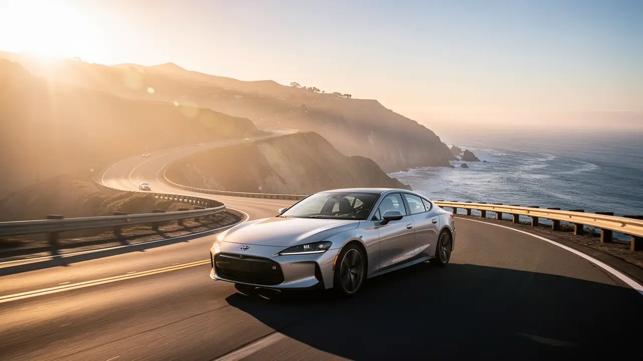 Car on a sunny California coastal highway