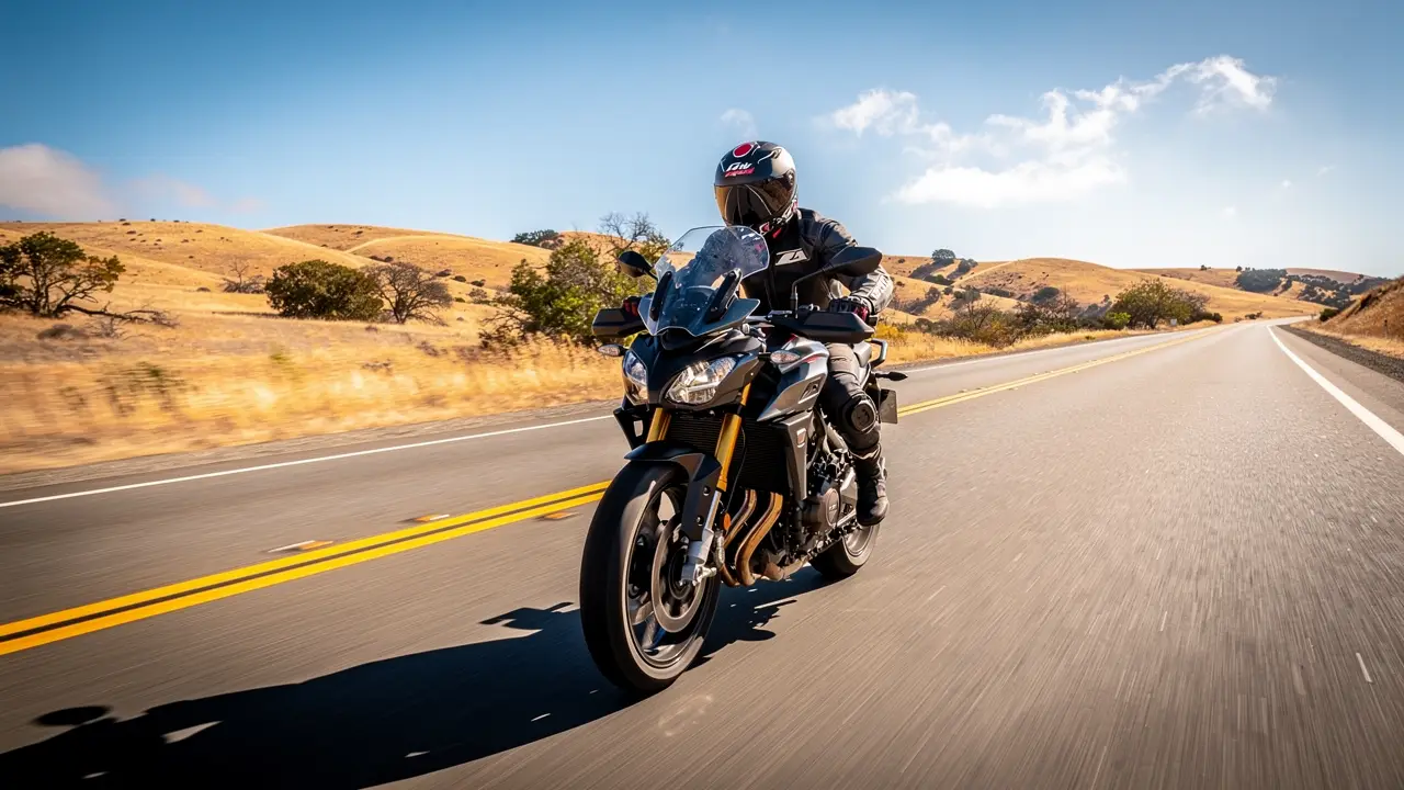 Motorcyclist on an open California highway
