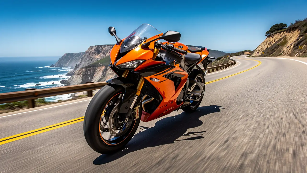 Sport bike on a coastal curve